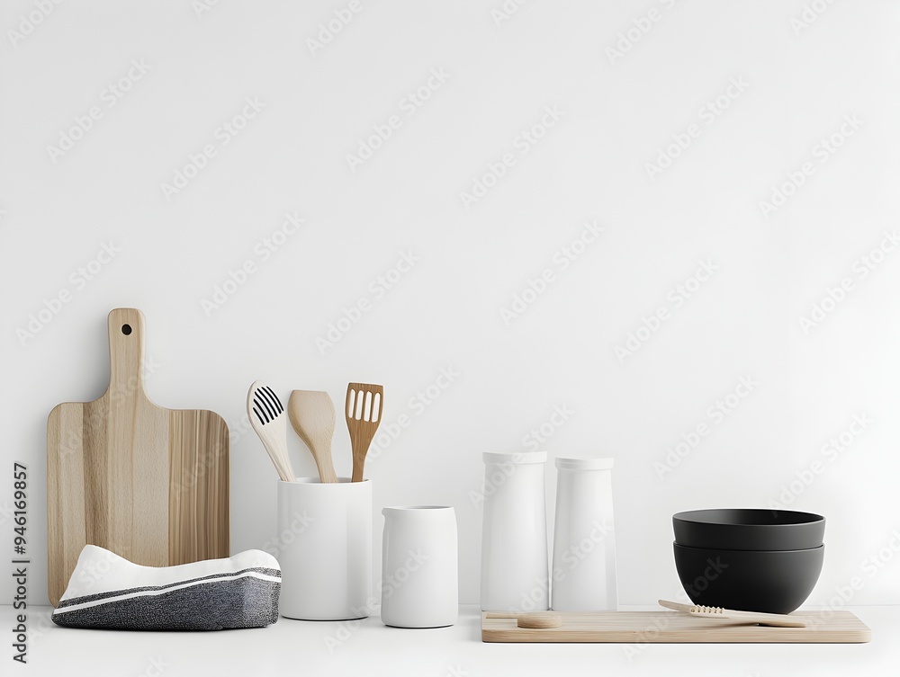 Poster curated collection of utilitarian household items arranged in a balanced and harmonious composition 