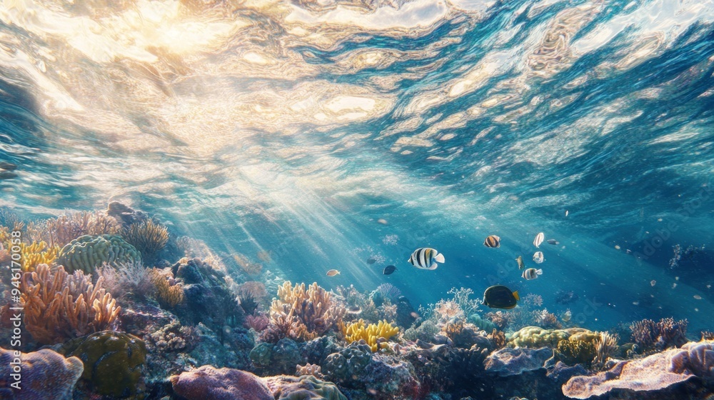 Poster Underwater Paradise: Sunbeams and Coral Reef