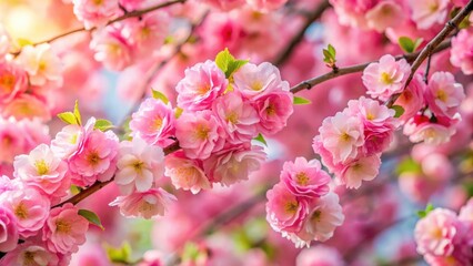 Branch of beautiful artificial pink flowers in full bloom