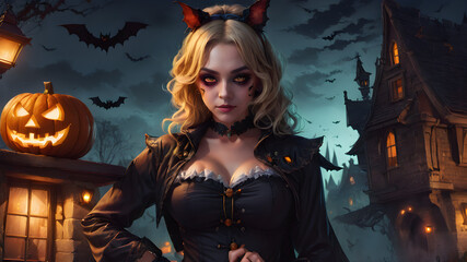 Fototapeta premium halloween witch with a pumpkin