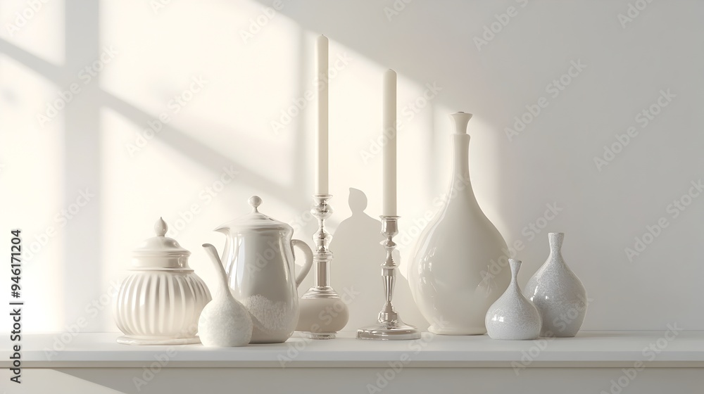 Poster elegant and minimalist arrangement of various commonplace household objects elegantly displayed on a