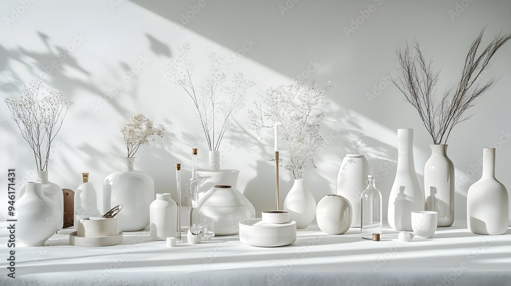 Poster elegant assortment of everyday household items thoughtfully arranged and displayed in a modern minim
