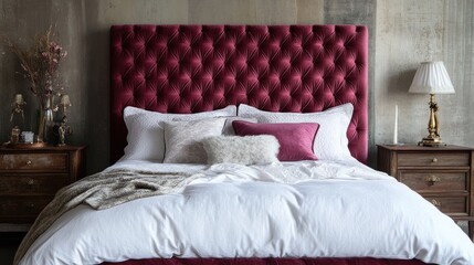 Luxurious Bedroom Interior with Burgundy Headboard