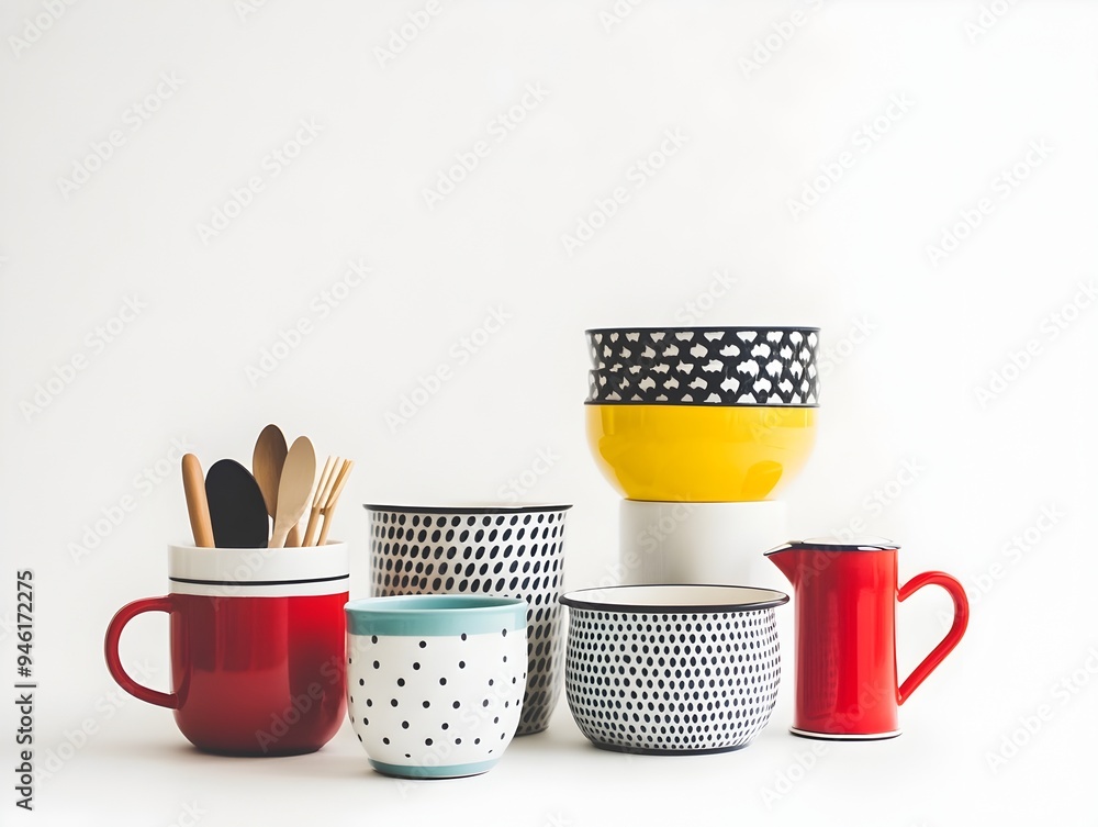 Poster everyday household items arranged in a visually striking still life composition on a clean minimalis