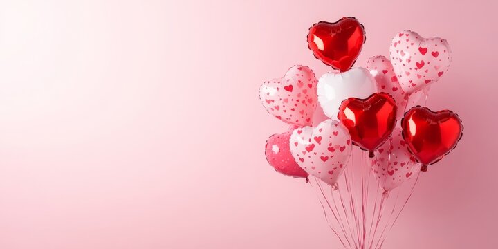 Colorful heart-shaped balloons create a romantic atmosphere for Valentine's Day celebrations