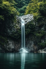 Waterfall in the middle of a lush green forest