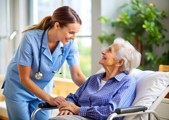 Obraz premium Home caregiver Professional Providing Care to Elderly Patient AI generated