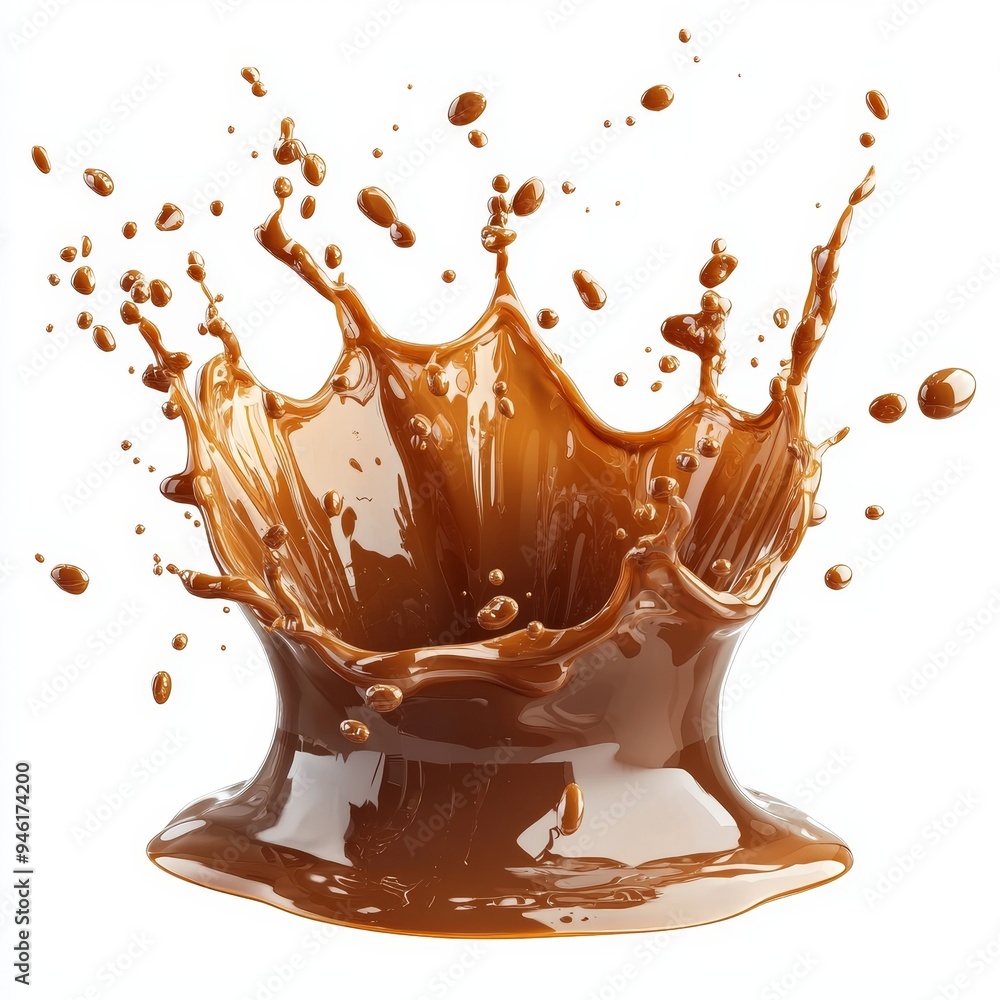 Poster a generative ai rendering of caramel colored cascading liquid streams isolated on a transparent back