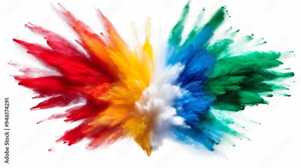 Poster a colorful explosion of paint is shown in the image. the colors are vibrant and diverse, creating a 