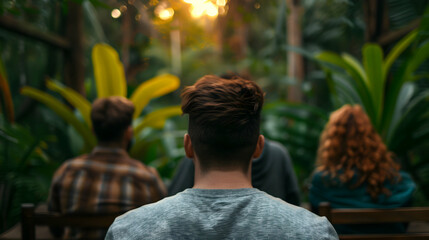 Fototapeta premium Group People Sitting Around Table Gree