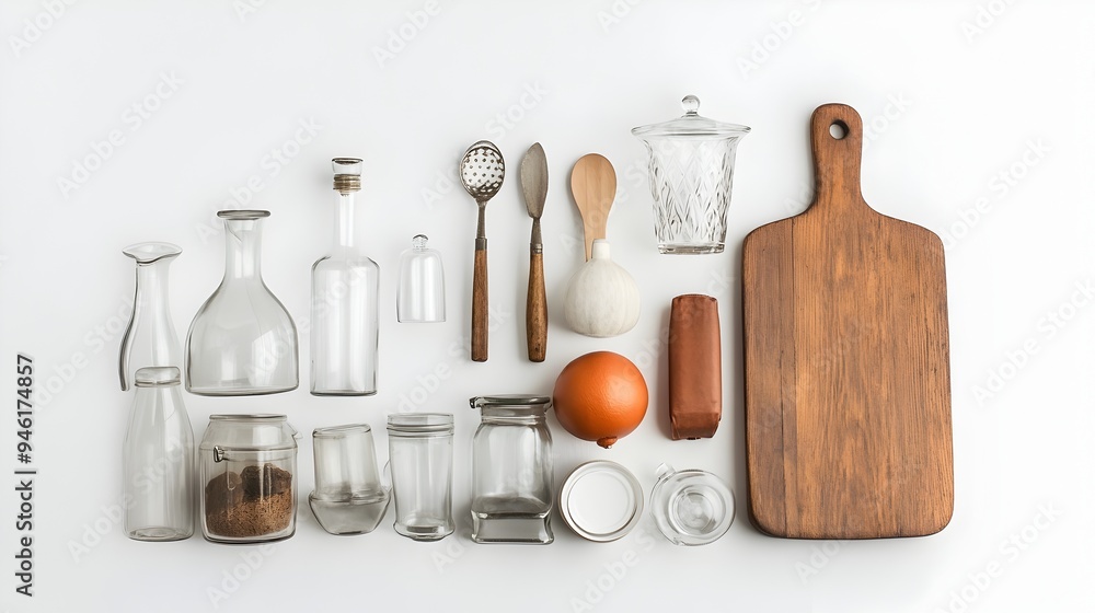 Poster minimalist and modern arrangement of a collection of everyday household items and objects displayed 