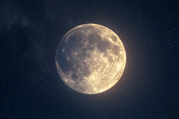 A bright full moon illuminated against a starry night sky.