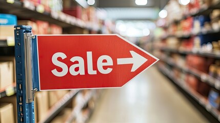 An arrow pointing to a "Sale" sign in a store, drawing attention to a special offer.