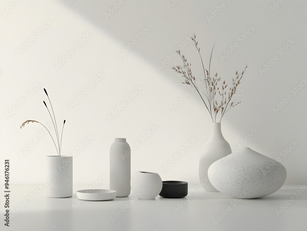Poster neatly arranged collection of familiar household items on a spotless white background showcasing bal