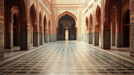 Obraz premium Silent Indian Mosque Courtyard: A large, empty courtyard of a historic mosque in India