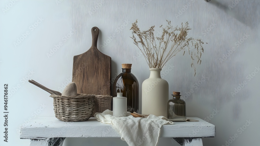 Poster practical household items and utilitarian wares arranged on a crisp white backdrop showcasing visual