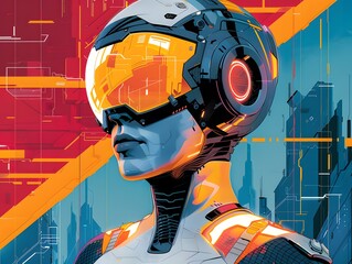 Futuristic Cyborg in a Futuristic City.