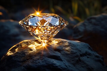 Diamond sparkling in a sunbeam, captured in a photo where the light enhances its natural brilliance and glow