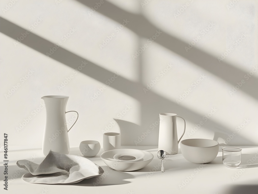 Poster thoughtfully arranged assortment of everyday routine domestic objects positioned in a balanced and h