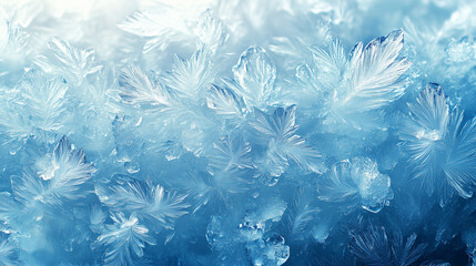 Abstract frosty blue ice crystals with delicate patterns