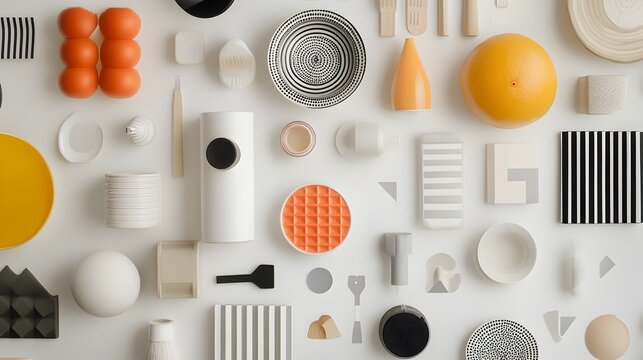 Visually striking geometric patterns and arrangements of mundane domestic household items and everyday objects against a clean minimalist white backdrop showcasing the beauty and of simple