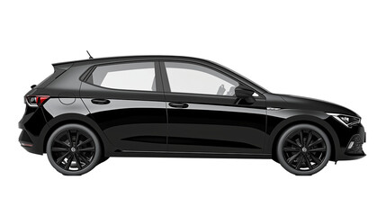 Side View Of Black Hatchback Car Mock Up isolated on transparent or white background