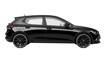 Side View Of Black Hatchback Car Mock Up isolated on transparent or white background