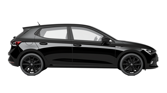 Side View Of Black Hatchback Car Mock Up isolated on transparent or white background