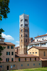Bell tower of the cathedral of Lucca in Tuscany, Italy