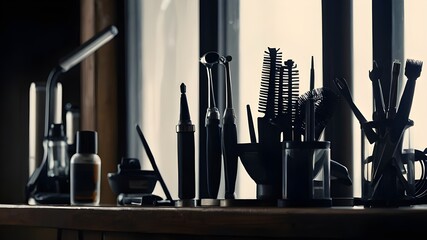 Obraz premium Set of Hairdresser Tools Silhouettes, Styling and Cutting Essentials