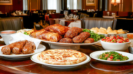 Fototapeta premium A Taste of Kuwait A Lavish Display of Traditional Kuwaiti and Arabic Cuisine Showcasing a Rich Variety of Dishes in an Opulent Dining Setting Celebrating Culinary Heritage and Flavors