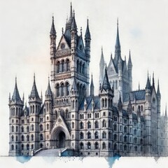 Fototapeta premium Watercolor Painting of a Majestic Castle