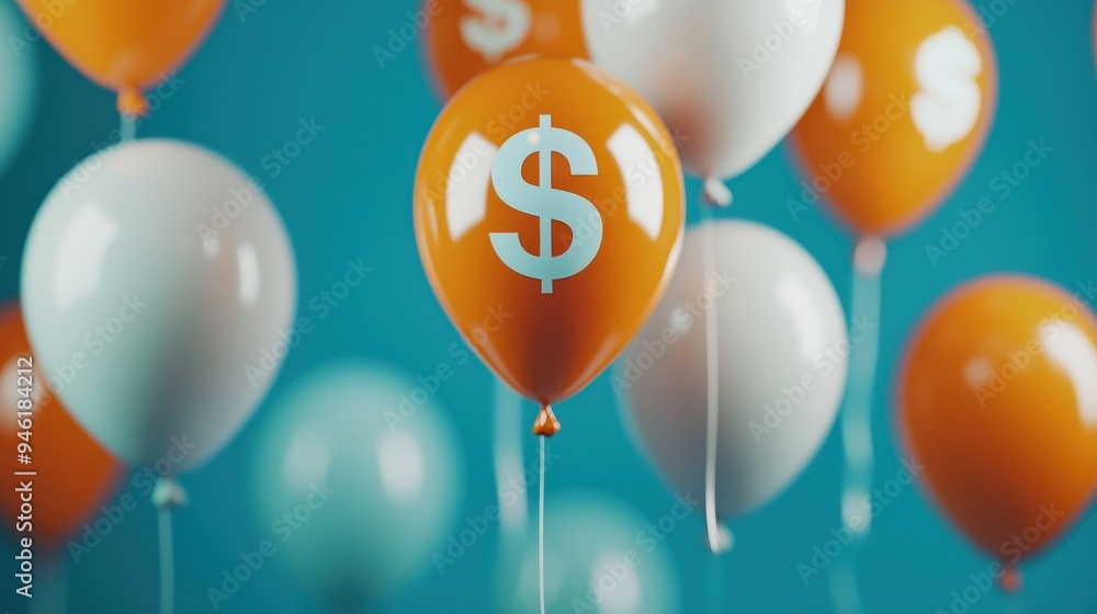 Poster balloon inflation/deflation: animate balloons with financial symbols that rapidly inflate and deflat