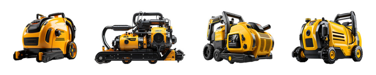 Set, collection of High Pressure Jet Cleaners isolated on transparent background.