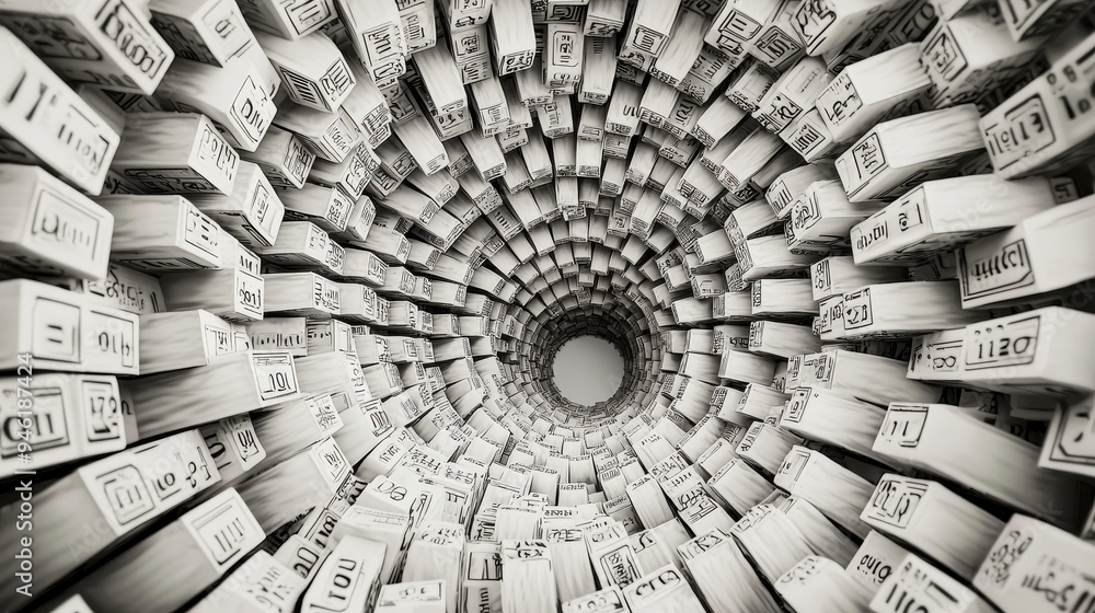 Poster dominoes made of currency symbols toppling over in a spiral pattern
