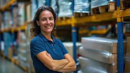The warehouse worker smiling