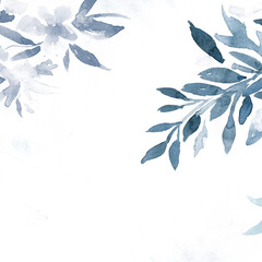 Blue png watercolor leaf background beautiful winter season