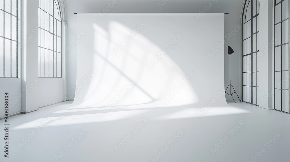 Poster a bright white backdrop with soft shadows, ideal for creating a professional and clean look