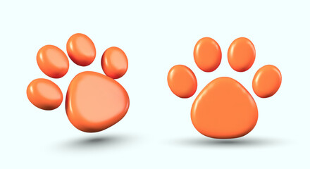 Orange paw print. Decorative footprint in realistic style. Cute colored template © ArtHub007