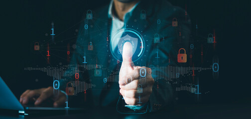 Data protection and cybersecurity technology concept, internet network security online, blockchain,...