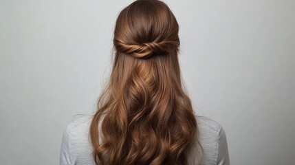 Fototapeta premium A chic half-up, half-down hairstyle with loose curls, perfect for both casual and formal settings