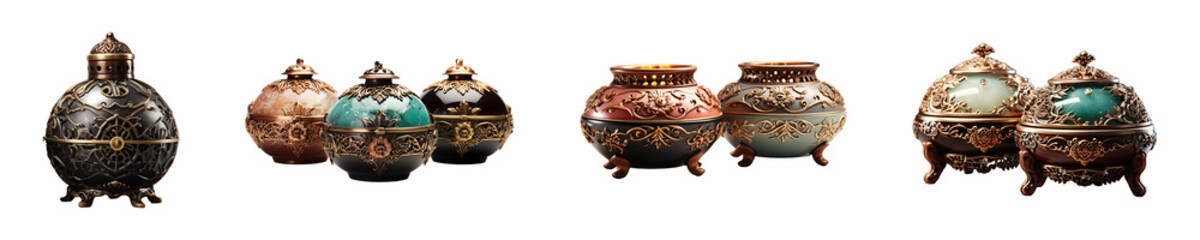 Set, collection of Incense Burners isolated on transparent background.