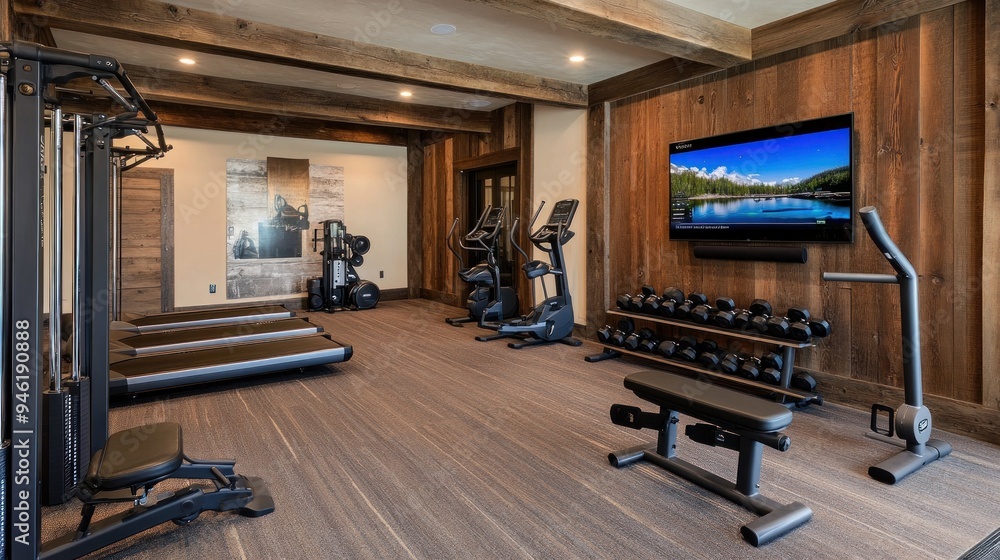 Wall mural Rustic Home Gym with Modern Equipment