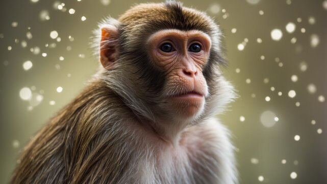 monkey animal with microscopic image of monkey pox virus.