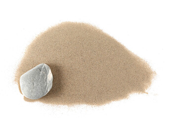 Pile desert sand and stone isolated on white background, clipping path, top view	
