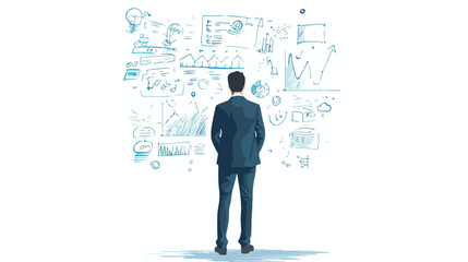 Professional Rear View of Businessman Studying Business Strategy