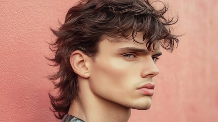 A close-up of a man with a mullet hairstyle, showcasing a bold and retro-inspired look