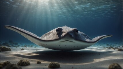 Stingray with Glowing Spots in the Ocean.