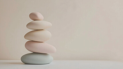 Balanced stones create serene and calming atmosphere, symbolizing harmony and tranquility.