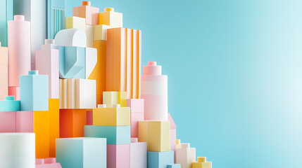 Fototapeta premium Colorful geometric shapes create vibrant and playful scene, evoking sense of creativity and joy. pastel colors and varied heights add depth and interest.